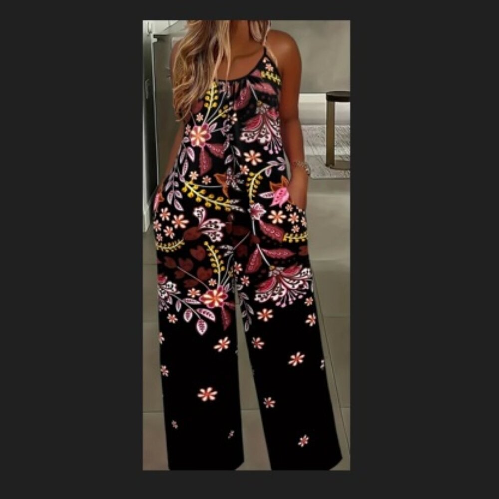 NWT-WOMEN'S BLACK FLORAL JUMPER / ROMPER